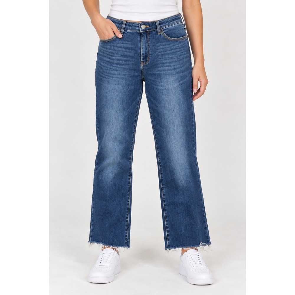 Judy Blue 15/32 Straight Fit Jeans Womens Blue Raw Hem High Rise JB82561DK
